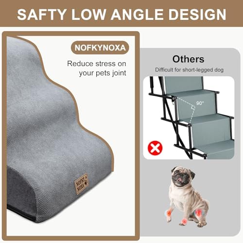 3-Step Dog Stairs for Small Dogs & Cats, 15.7" H Non-Slip Pet Steps with Side Storage Pocket, Sturdy High Density Foam Dog Ramp for Sofa, Couch & Chair, Washable Cover, Grey - Image 4