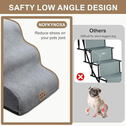 3-Step Dog Stairs for Small Dogs & Cats, 15.7" H Non-Slip Pet Steps with Side Storage Pocket, Sturdy High Density Foam Dog Ramp for Sofa, Couch & Chair, Washable Cover, Grey - Image 4