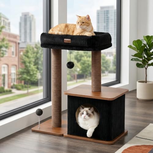 Small Cat Tree for Indoor Kittens, 30" Compact Modern Cat Tower by Purrlato