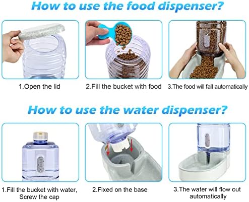 Automatic Dog Cat Feeder and Water Dispenser Gravity Food Feeder and Waterer Set with Pet Food Bowl for Small Medium Dog Puppy Kitten, Large Capacity 1 Gallon x 2(Grey) - Image 3