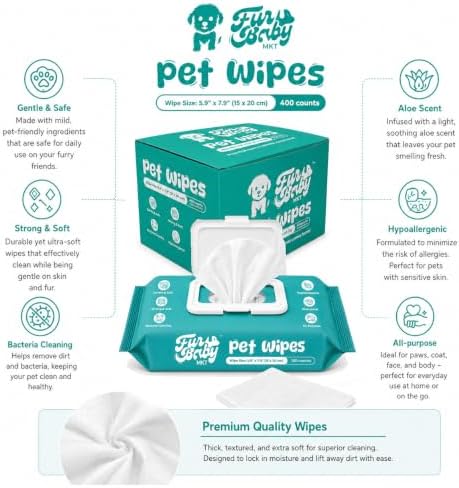 400-Count Pet Wipes, Hypoallergenic Aloe Cleansing Wipes for Dogs & Cats, Thick & Durable, Deodorizing Multi-Purpose Grooming Wipes - Image 3