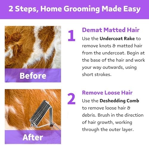 2 in 1 Dogs Cats Dematting Grooming Comb, Perfect Deshedding Undercoat Rake for Poodle & Goldendoodle, Efficiently Detangling Shedding Loose Hair & Matted Fur, All Long Haired Pet (Dark) - Image 5