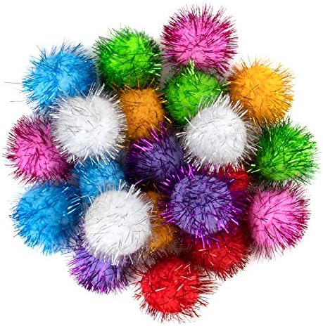 AUEAR, 20 Pack Sparkle Balls 1.5 Inches Tinsel Poms for Cats Pets Assorted Colors by AUEAR