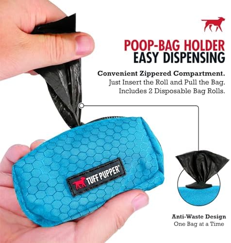 Tuff Pupper Dog Poop Bag Holder | Works with Any Dog Leash | Zippered Waste Bag Dispenser | Waterproof with Rust-Proof Clip | Convenient Lightweight Design | Includes 2 Rolls of Leak-Proof Bags - Image 3
