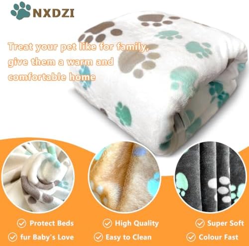 Dog Blankets for Large Dogs, 3 Pcs Dog Blanket Washable, Soft Fluffy Flannel Pet Blanket Mat Cover for Bed Couch, Cute Print Puppy Blanket 60" x 50" - Image 2