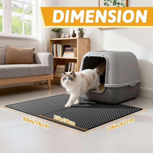 Pieviev 2 Packs Cat Litter Mat Double Layer Waterproof Urine Proof Trapping Mat (24"X15", Black) - Image 2