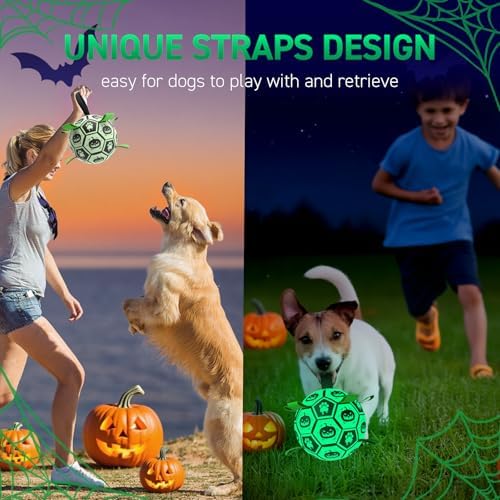 QDAN Glow in The Dark Halloween Dog Toys,Dog Balls with Straps - Image 3