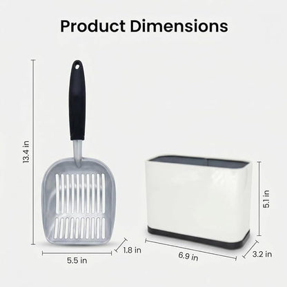 Heavy Duty Cat Litter Scoop with Holder, Stainless Steel Kitty Litter Scooper Caddy for Litter Box, Aluminum Speed Sifter Captures All Clumps