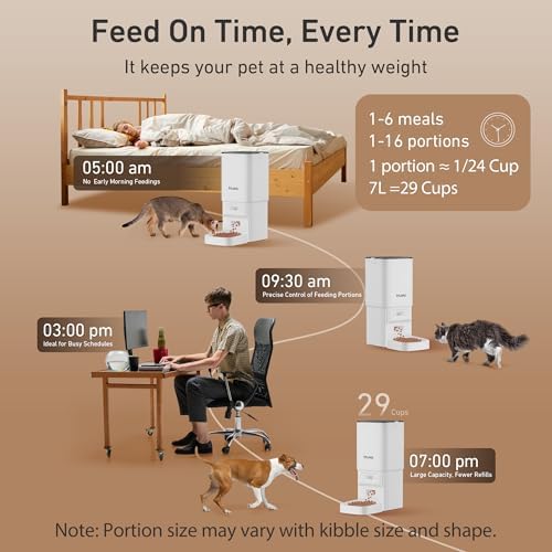 Automatic Cat Feeder - 7L/29 Cups Cat Food Dispenser with Desiccant Bag, 1–6 Meals, Ideal for 2–15mm Dry Food, Auto Pet Feeder with Dual Power Supply, Automatic Dog Feeder for Small Medium Breed - Image 3
