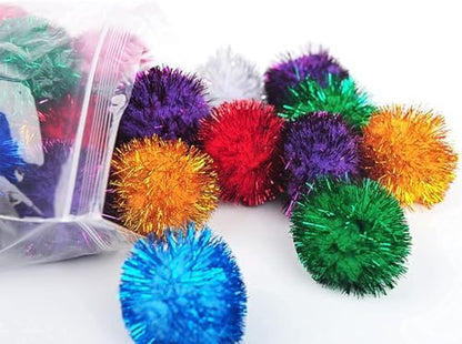 40 Pcs 2 Inch Assorted Color Flash Ball Cat's Favorite Toy Ball Tinsel Pom Poms Flash for Kittens Exercise and Multiple Cats Play and Chase - Image 5