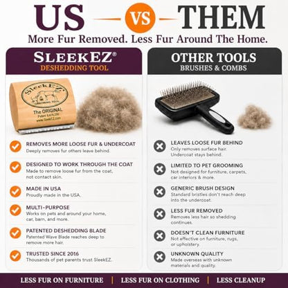 SleekEZ Cat Brush for Shedding - Deshedding Brush for Cats - Patented Grooming Tool for Removing Loose Fur, Undercoat & Hair - Made in USA - Works on Short, Medium & Long Coats - Image 3