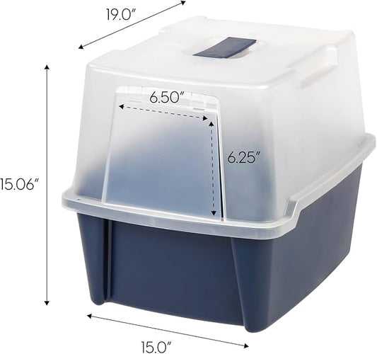 IRIS USA Cat Litter Box, Litter Box Enclosure with Scoop and Front Door Flap, Covered Kitty Litter Box for Privacy, Portable, Easy to Clean, Navy