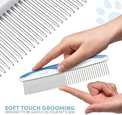 Poodle Pet Dog Combs for Grooming | 2 Pack | Stainless Steel Teeth Easily Remove Dirt | Proper Care Prevents Knots and Mats for Long and Short Haired Pets | Anti-Slip Comfort Grip Handle (Blue) - Image 4