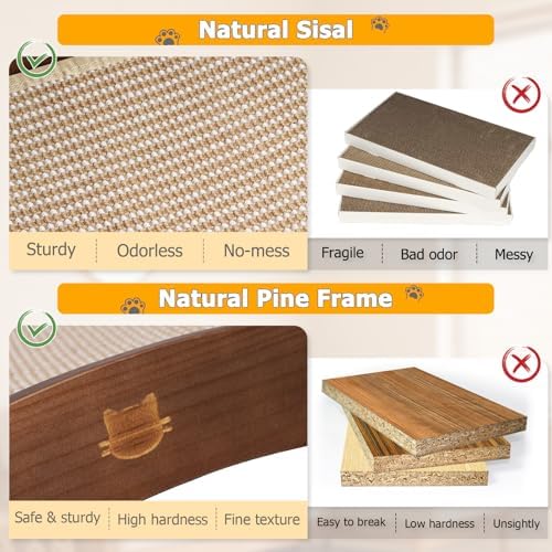 3 in 1 Sisal Cat Scratcher Bed, Solid Pine Cat Scratcher with Balls, Walnut - Image 6