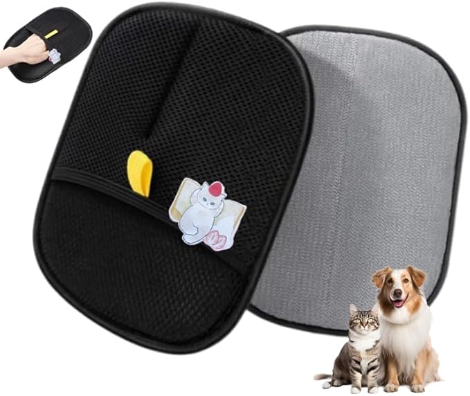 2Pcs Pet Hair Removal Glove for Dogs & Cats with Funny Pin, Reusable and Magic Brush Pet Hair Remover Gloves, Electrostatic Pet Hair Remover for Laundry, Couch, Carpet, Car Seat