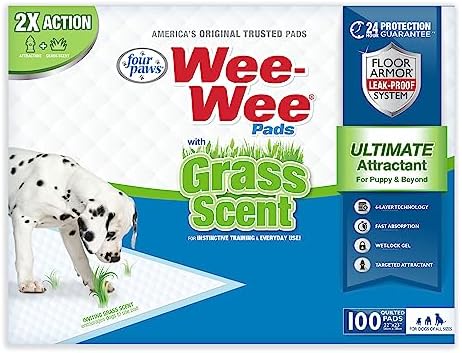 Four Paws Wee-Wee Ultimate Attractant Dog Pee Pads, Grass Scent, 100 Count by FourPaws