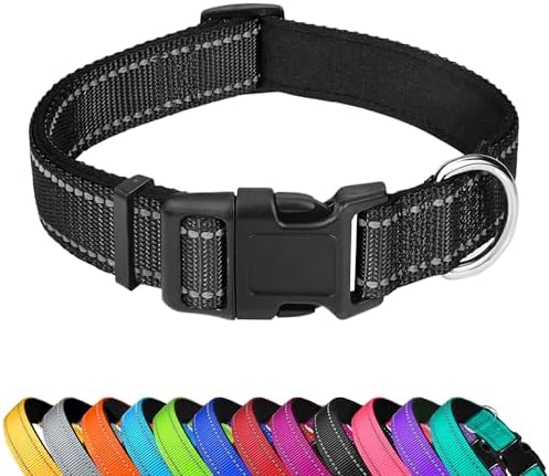 Reflective Dog Collar, Adjustable Soft Neoprene Padded,Black,L by PWOD