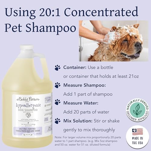Bobbi Panter Hypoallergenic Dog Shampoo Honey, Aloe Vera, Chamomile & Rosemary – Dye & Fragrance Free Natural Formula for Sensitive & Allergy Skin, Tear-Free, 30:1 Concentrate, Made in USA, 1 Gallon - Image 4