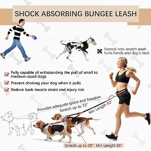 Hands-Free Waist Leash with Pouch for Two Dogs: Reflective Stitching, Dual Handle & Bungee Retractable Design – Ideal for Medium to Large Dogs (Orange) – Dog Walking Accessories - Image 6