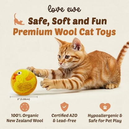Love Ewe Wool Cat Toys Ball 3 Pack, 2-inch Duck and Bunny - Image 2