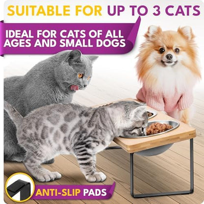 Raised cat Bowls for Indoor Cats by WinTruffles, Elevated cat Bowls, Tilted and Elevated Anti Vomiting Cat Dishes for Food and Water, Set of 3 Stainless Steel Bowl - Image 4