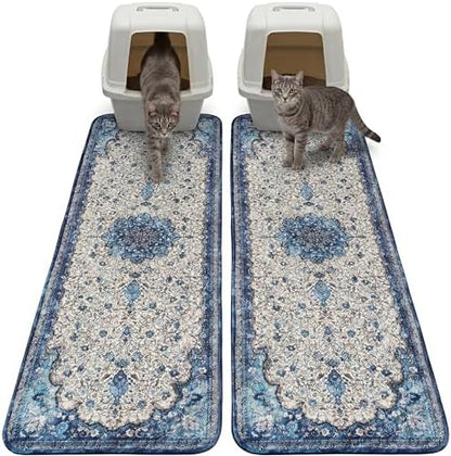 Hompet Cat Litter Mat 2 Pack, 18x54 Large Machine Washable Trapping Mats for Cats, Super Absorbent & Urine-Proof Cat Litter Box Mat for Floor, Waterproof & Non Slip Kitty Litter Rug by Hompet