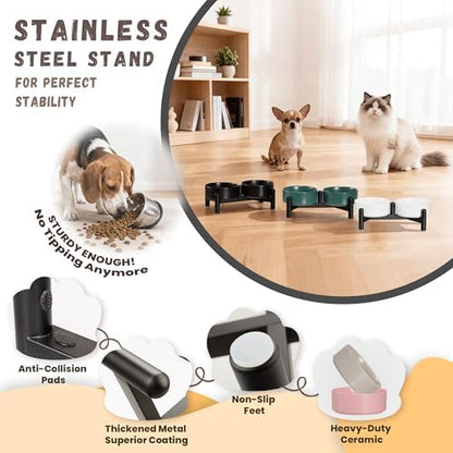 Raised Ceramic Dog Bowl Set with Stand, 1.6 Cups Elevated Dog Food Stand - Image 3