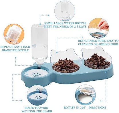 Sky Blue Triple Cat Bowls with 15 Tilt, 3-in-1 Automatic Water & Food Feeder, Whisker-Friendly Elevated Dishes for Small Cats & Puppies - Image 3