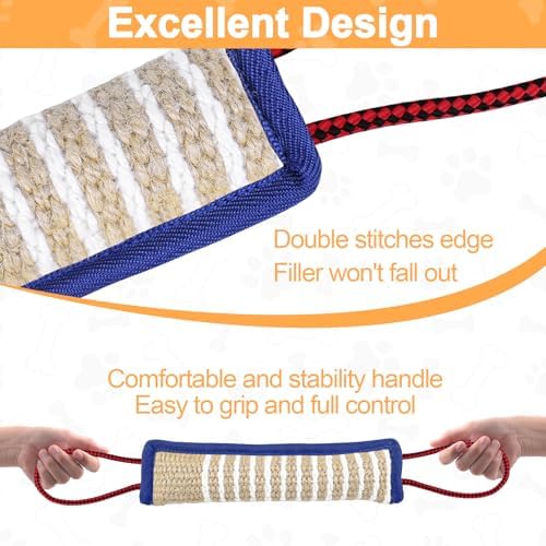 ToLanbbt Dog Tug Toy Bite Jute Pillow Pull Toy with 2 Strong Handles Perfect for Tug of War, Puppy Interactive Play, Tear Resistant Bite Training for Small Medium Large Dogs (Blue-Rhombic) - Image 4