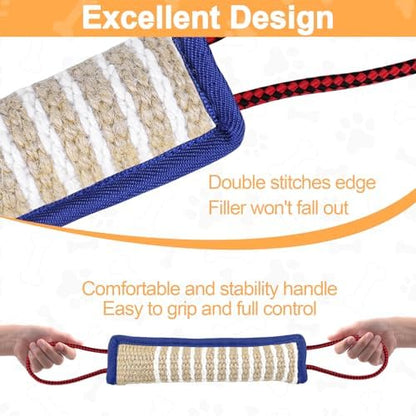 ToLanbbt Dog Tug Toy Bite Jute Pillow Pull Toy with 2 Strong Handles Perfect for Tug of War, Puppy Interactive Play, Tear Resistant Bite Training for Small Medium Large Dogs (Blue-Rhombic) - Image 4