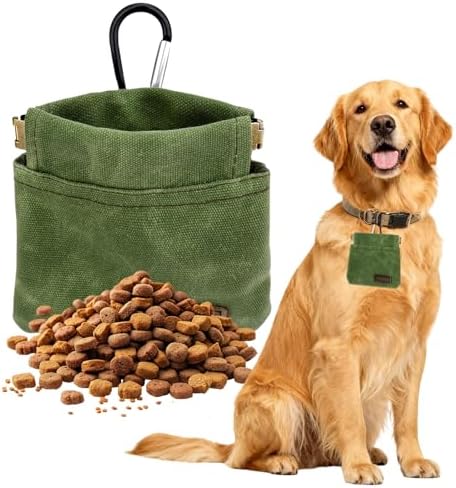 Dog Treat Pouch, Portable Auto Closing Dog Training Treat Bag with Carabiner, Hands Free Pocket Sized Snack Reward Pouch for Puppy Walking Travel Outdoor Use, Green by Unknown