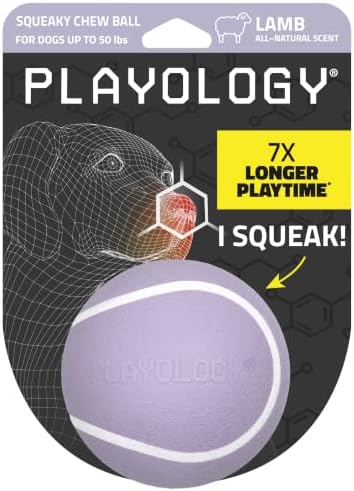 Playology Squeaky Chew Ball Dog Toy - Medium, Lamb Scent by Playology