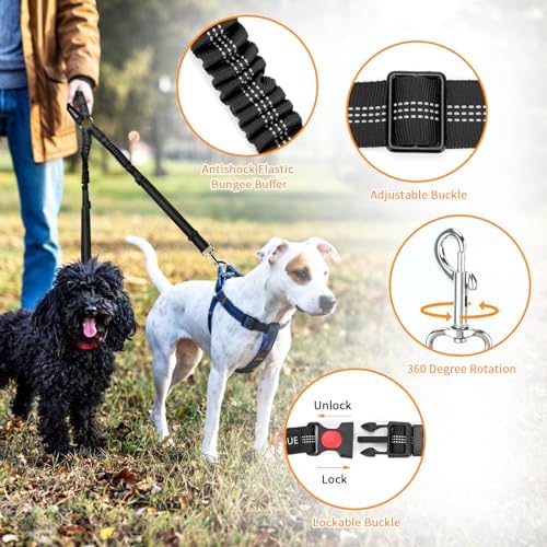 BWOGUE Double Dog Seat Belt for Car, Reflective Headrest Restraint Lead - Image 4