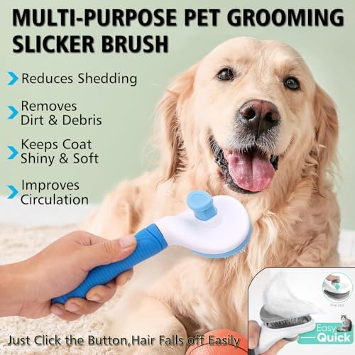 3PCS Dog Grooming Brush - Dog Brush for Shedding Massaging Bathing - Double Sided Shedding, Dematting Undercoat Rake - Self Cleaning Slicker Comb for Dogs and Cats with Long or Short Coats - Image 4