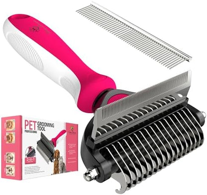 Spring Blossoms-2 in 1 Professional Grooming Rake for Cats & Dogs-Dematting Comb for Easy Mats & Tangles Removing,Pet Brush Safe No More Nasty Shedding and Flying Hair (Rose) by SPRINGBLOSSOMS
