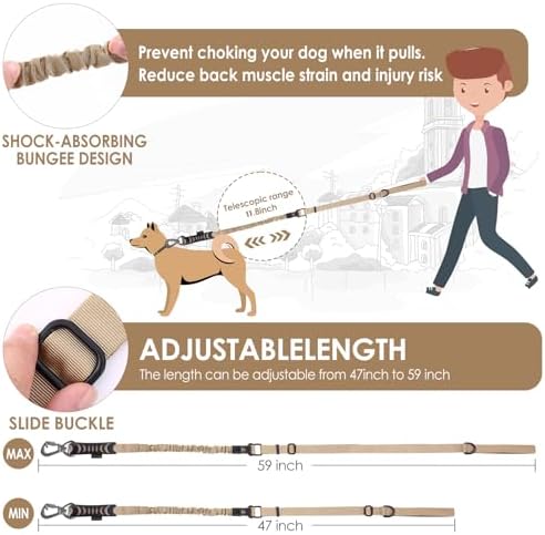 Hotsky Tactical Bungee Shock Absorbing No Pull Strong Dog Leash,Khaki,4-6FT - Image 6