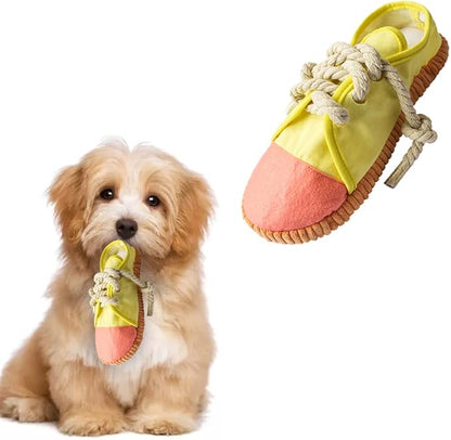 vocheer Dog Chew Toy, Dog Toys to Keep Them Busy Durable Teething Shoe Interactive Squeaky Puppy Toy,Small,Medium Breze, Machine Washable(Yellow)