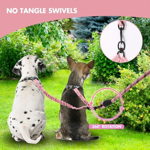 BAOBOTE Pet Double Dog Leash, Shock Absorbing Reflective Bungee Lead - Image 2