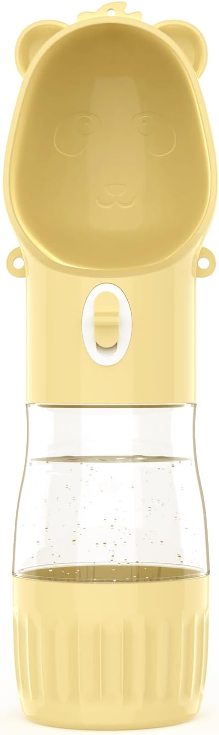 YFL Portable Dog Water Bottle with Food Container - 2 in 1 Travel Puppy Water Dispenser with Crossbody Sling & Strap - Leak Proof, Aesthetic Dog Walking Accessory for Hiking (Yellow)