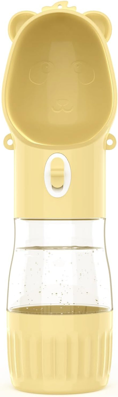 YFL Portable Dog Water Bottle with Food Container - 2 in 1 Travel Puppy Water Dispenser with Crossbody Sling & Strap - Leak Proof, Aesthetic Dog Walking Accessory for Hiking (Yellow)