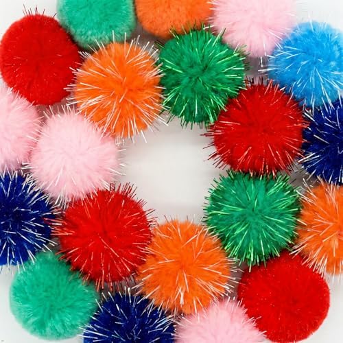 14-Pack Cat Toys Balls - No Bells Quiet Interactive Toys, Soft Pom Poms & Sparkle Balls for Kittens & Adult Cats, Safe for Batting Chasing (7 Sparkle Fuzzy Balls+ 7 Yarn Balls) - Image 5