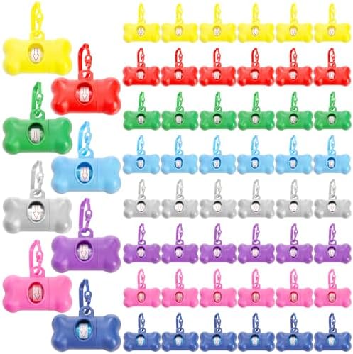 Fasmov 56 Pack Dog Poop Trash Bag Holder Dispenser Dog Poop Waste Bag Holder, Leak Proof, Dispenser Pet Waste Disposal Bag for Leash with Hook, PET Waste Bags for Walking Dogs Outdoor, Multiple Colors by Fasmov