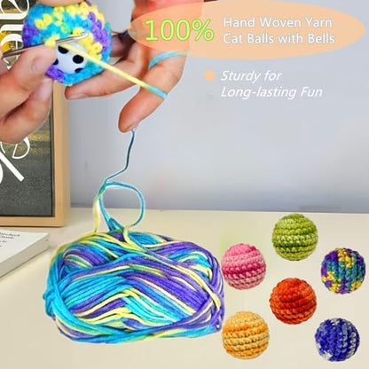 Jingle Cat Toy Balls 6 Pack 1.77" Woolen Yarn with Bell - Indoor Kitten Toys for Safe Chew & Play, Includes Gift Box - Image 3
