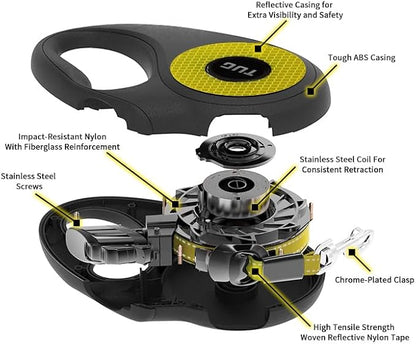 TUG 360° Tangle-Free Reflective Retractable Dog Leash | 16 ft Strong Nylon Tape (Small)