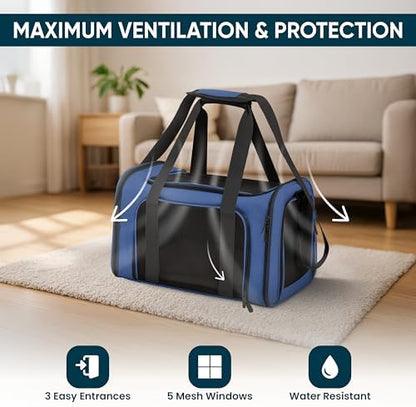 Pet Travel Carrier Bag – Airline Approved Soft-Sided Dog & Cat Carrier, Foldable, Breathable Mesh, Washable Pad – Fits Pets up to 15 lbs – The Pup Quartet (Blue) - Image 4