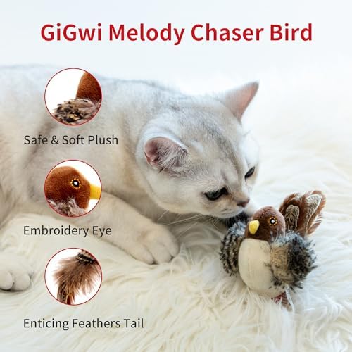 PETGEEK Gigwi Bird Cat Toy Simulated Chirping Bird Cat Toy, Fake Bird Cat Toys for Indoor Cats, Melody Chaser Cat Toys with Hanging Loop for Bored Indoor Adult Cats Kittens Interactive Play (Bird) - Image 4