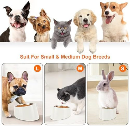 Tilted Dog Bowl Non-Slip & Non-Spill Pet Feeder with Elevated Detachable Melamine Stand, Easy to Get Food Dog Dish, L/300ml White - Image 3