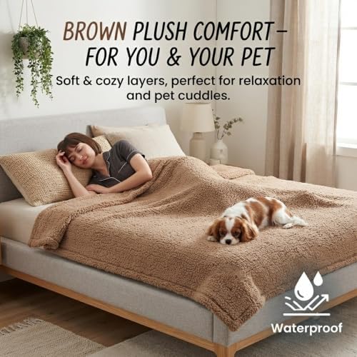 Dark Blankets for Dogs Brown Pets Throw Blanket for Couch Reversible Pet Bed Cover Puppy Fluffy Jacquard Blankets Leakproof Sofa Couch Cover Cat Pet Mats for Warm Washable-Camel,M - Image 3