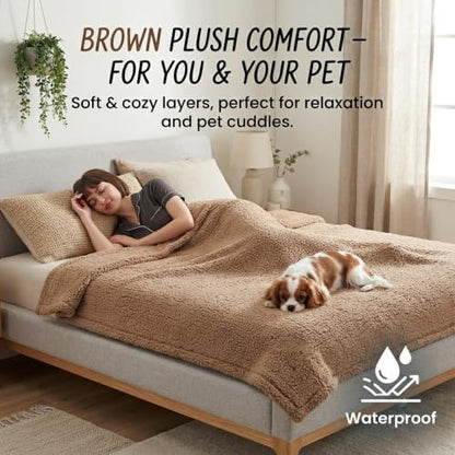 Dark Blankets for Dogs Brown Pets Throw Blanket for Couch Reversible Pet Bed Cover Puppy Fluffy Jacquard Blankets Leakproof Sofa Couch Cover Cat Pet Mats for Warm Washable-Camel,M - Image 3