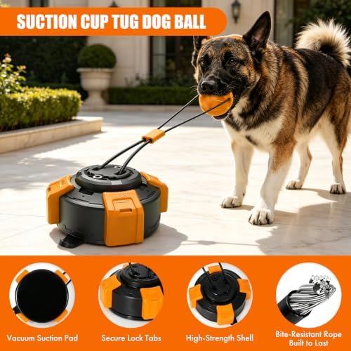 Suction Cup Dog Tug of War Toy for Aggressive Chewers, Interactive Self Play Chew, Puppy Teething Enrichment Puzzle for Mental Stimulation, Dogs Indoor Outdoor (Yellow) - Image 3
